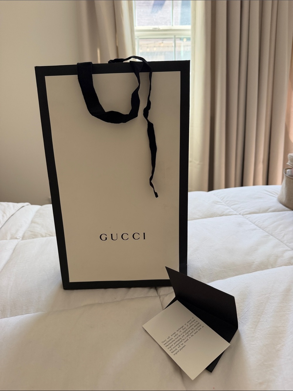Gucci Black and White Branded Gift Bag with Ribbon Handles